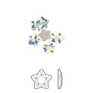 Flat back, Crystal Passions&reg; rhinestone, crystal AB, 6mm faceted star flower (2754). Sold per pkg of 6.