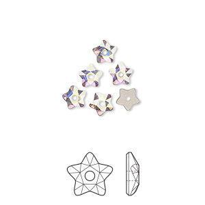 Sew-on component, Crystal Passions&reg;, crystal AB, foil back, 5mm star flower (3754). Sold per pkg of 6.