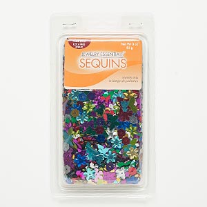 Sequin mix, sew-on and glue-on, plastic, 8mm-22x16mm flower and butterfly. Sold per 85-gram pkg, approximately 3,400 pieces.