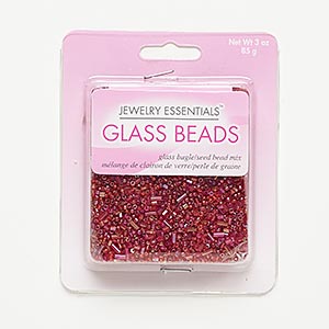 Seed bead mix, glass, red and pink, 1.2mm-5x2mm mixed shape. Sold per 85-gram pkg, approximately 8,000 beads.