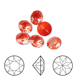 Chaton, Crystal Passions&reg; rhinestone, orange ignite, 8.16-8.41mm round (1088), SS39. Sold per pkg of 6.