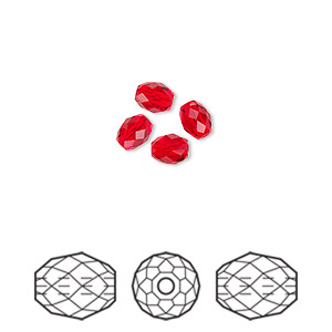 Bead, Crystal Passions&reg;, light Siam, 5x4mm faceted olive briolette (5044). Sold per pkg of 4.