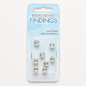 Bead, silver-finished &quot;pewter&quot; (zinc-based alloy), 7mm corrugated round with 3mm hole. Sold per pkg of 8.