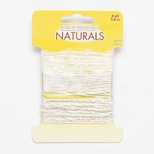 Cord, fabric, white, 0.5mm twisted / 0.75mm twisted / 3mm frayed. Sold per pkg of (3) 2-yard sections.