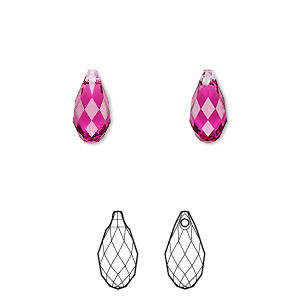 Drop, Crystal Passions&reg;, fuchsia, 11x5.5mm faceted briolette (6010). Sold per pkg of 2.