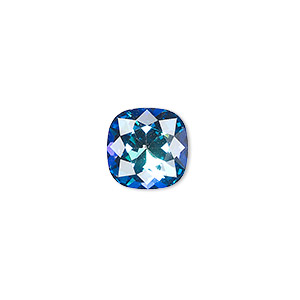 Embellishment, Preciosa MAXIMA Czech crystal, crystal Bermuda blue, foil back, 12mm faceted cushion fancy stone. Sold individually.