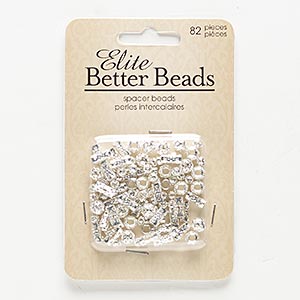 Bead mix, silver-finished steel, 4mm round with cutout design / 6mm round with cutout design and 2.5mm hole / 8x4mm round tube with cutout design and 3mm hole. Sold per pkg of 82.