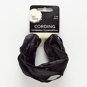 Ribbon, silk, black, 1/5 inch and 4/5 inch wide. Sold per pkg of (2) 1-yard sections.