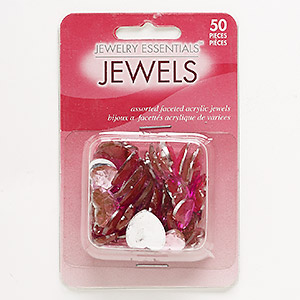 Flat back mix, acrylic, light to dark pink, 12x12mm-16x16mm faceted heart. Sold per pkg of 50.