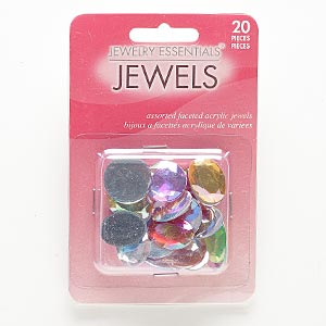 Flat back mix, acrylic, mixed colors AB, 16x13mm-18mm faceted round and faceted oval. Sold per pkg of 20.