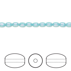 Pearl, Crystal Passions&reg;, iridescent light turquoise, 4x3mm rice (5824). Sold per pkg of 100.