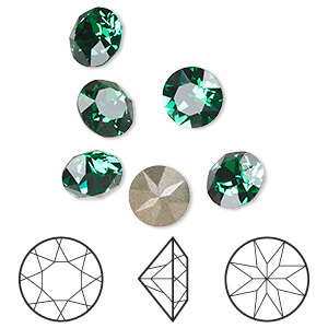 Chaton, Crystal Passions&reg; rhinestone, majestic green,  foil back, 8.16-8.41mm round (1088), SS39. Sold per pkg of 6.
