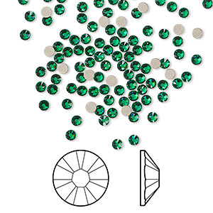Flat back, Crystal Passions&reg; rhinestone, majestic green, foil back, 2.1-2.3mm rose round (2058), SS7. Sold per pkg of 144 (1 gross).
