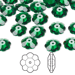 Bead, Crystal Passions&reg;, majestic green, 10mm faceted margarita flower (3700). Sold per pkg of 12.