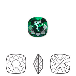Embellishment, Crystal Passions&reg; rhinestone, fancy stone, majestic green, foil back, 10mm faceted cushion (4470). Sold per pkg of 2.