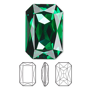 Embellishment, Crystal Passions&reg; rhinestone, majestic green, foil back, 27x18.5mm faceted emerald cut fancy stone (4627). Sold individually.