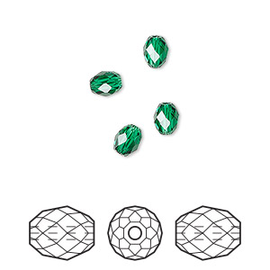 Bead, Crystal Passions&reg;, majestic green, 5x4mm faceted briolette olive (5044), Sold per pkg of 4.