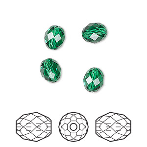 Bead, Crystal Passions&reg;, majestic green, 7x6mm faceted briolette olive (5044), Sold per pkg of 4.