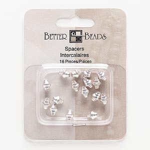 Bead, silver-finished &quot;pewter&quot; (zinc-based alloy), 7x6mm double cone. Sold per pkg of 16.