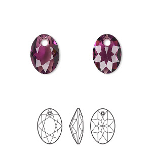Drop, Crystal Passions&reg;, amethyst, 11.5mm elliptic cut pendant (6438). Sold per pkg of 2.