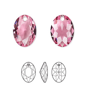 Drop, Crystal Passions&reg;, rose, 16mm elliptic cut pendant (6438). Sold individually.