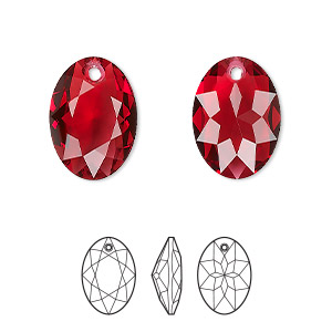 Drop, Crystal Passions&reg;, scarlet, 16mm elliptic cut pendant (6438). Sold individually.