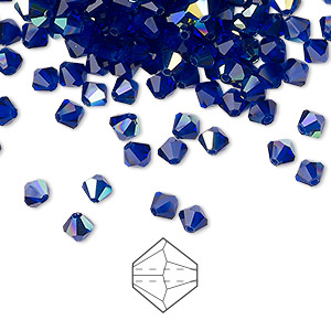 Bead, Preciosa Czech crystal, cobalt blue AB, 4mm faceted bicone. Sold per pkg of 144 (1 gross).