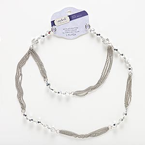 Necklace component, 2-strand, acrylic and silver-finished steel, clear with half-silver finish, faceted round, 16-1/2 inches. Sold individually.