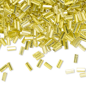 Bugle bead, vintage Czech glass, silver-lined yellow, #2 with square hole. Sold per 1/2 kilogram pkg.
