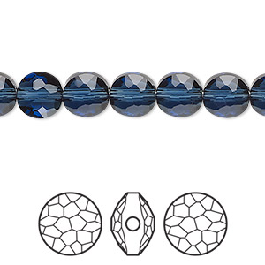 Bead, Crystal Passions&reg;, Montana, 8mm faceted puffed round bead (5034). Sold per pkg of 4.