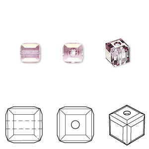 Bead, Crystal Passions&reg;, dark rose (HICT), 6mm faceted cube (5601). Sold per pkg of 6.