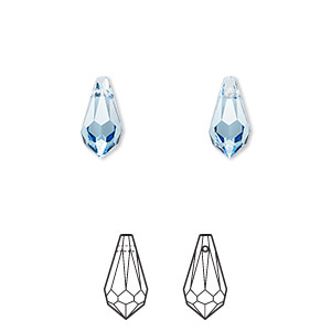Drop, Crystal Passions&reg;, Regenerated cool blue, 11x5.5mm faceted teardrop pendant (6000). Sold per pkg of 4.