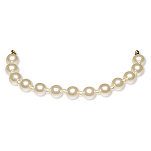 Bracelet component, vintage acrylic pearl and gold-finished brass, ivory, 8mm round, 5 inches. Sold individually.