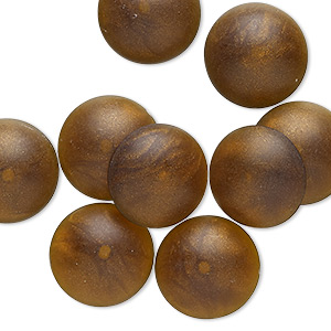 Cabochon, acrylic, frosted marbled translucent brown and gold, 14mm half-drilled non-calibrated round. Sold per pkg of 10.