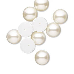 Cabochon, vintage Japanese acrylic pearl, antique white, 18mm half-drilled non-calibrated round. Sold per pkg of 10.