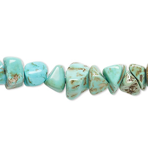 Bead, magnesite (dyed / stabilized), light teal green, large chip, Mohs hardness 3-1/2 to 4. Sold per 15-inch strand.