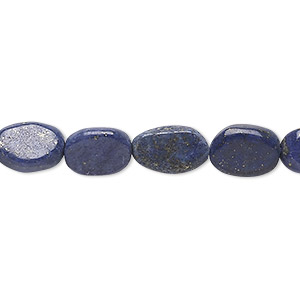 Bead, lapis lazuli (dyed), 9x7mm-12x8mm hand-cut flat oval, C- grade, Mohs hardness 5 to 6. Sold per 13-inch strand.