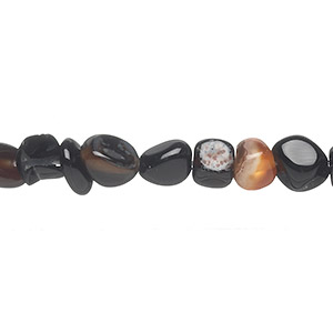 Bead, black agate (dyed), small pebble, Mohs hardness 6-1/2 to 7. Sold per 15-inch strand.
