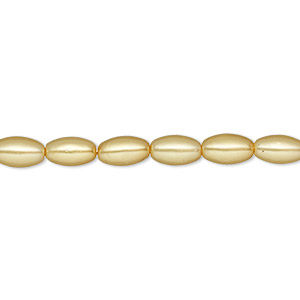 Bead, glass pearl, sun yellow, 7x4mm-8x4mm oval. Sold per 15-inch strand.