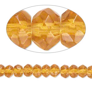 Bead, glass, golden yellow, 5x4mm-6x4mm faceted rondelle. Sold per 12 ...