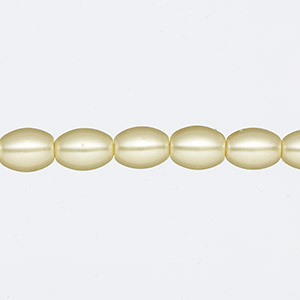 Bead, glass pearl, light yellow, 8x6mm-9x6mm oval. Sold per 15-inch strand.