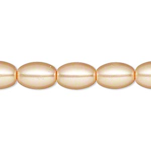 Bead, glass pearl, light orange, 11x8mm oval. Sold per 15-inch strand.