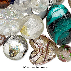 Bead mix, lampworked glass, mixed colors, 7x5mm-29x20mm mixed shape. Sold per 1/4 pound pkg, approximately 15-25 beads.