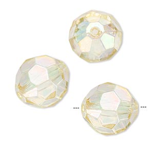 Bead, vintage Lucite&reg;, acrylic, golden AB, 16mm faceted round. Sold per pkg of 3.