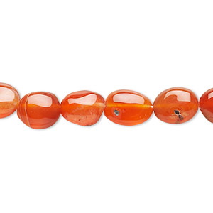 Bead, carnelian (dyed / heated), medium to dark, 8x7mm-13x8mm hand-cut puffed oval, D grade, Mohs hardness 6-1/2 to 7. Sold per 13-inch strand.