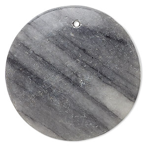 Focal, black and grey marble (natural), 39-41mm puffed flat round with flat back, C grade, Mohs hardness 3. Sold individually.