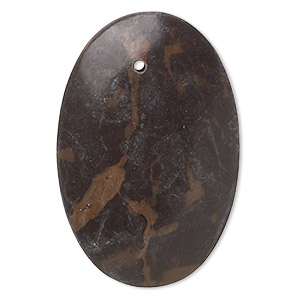 Focal, portoro marble (natural), 42x30mm-46x36mm domed oval with flat back, C grade, Mohs hardness 3. Sold individually.