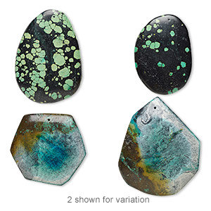 Focal mix, turquoise (dyed / stabilized), 56x46mm-90x51mm top-drilled freeform, Mohs hardness 5. Sold per pkg of 2.