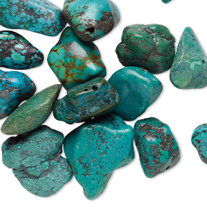 Bead mix, turquoise (dyed / stabilized / waxed), blue, medium to extra-large nugget, Mohs hardness 5 to 6. Sold per 1/4 pound pkg, approximately 10 beads.