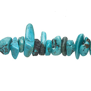 Bead, turquoise (dyed / waxed), blue, large chip, Mohs hardness 5 to 6. Sold per 15-1/2&quot; to 16&quot; strand.